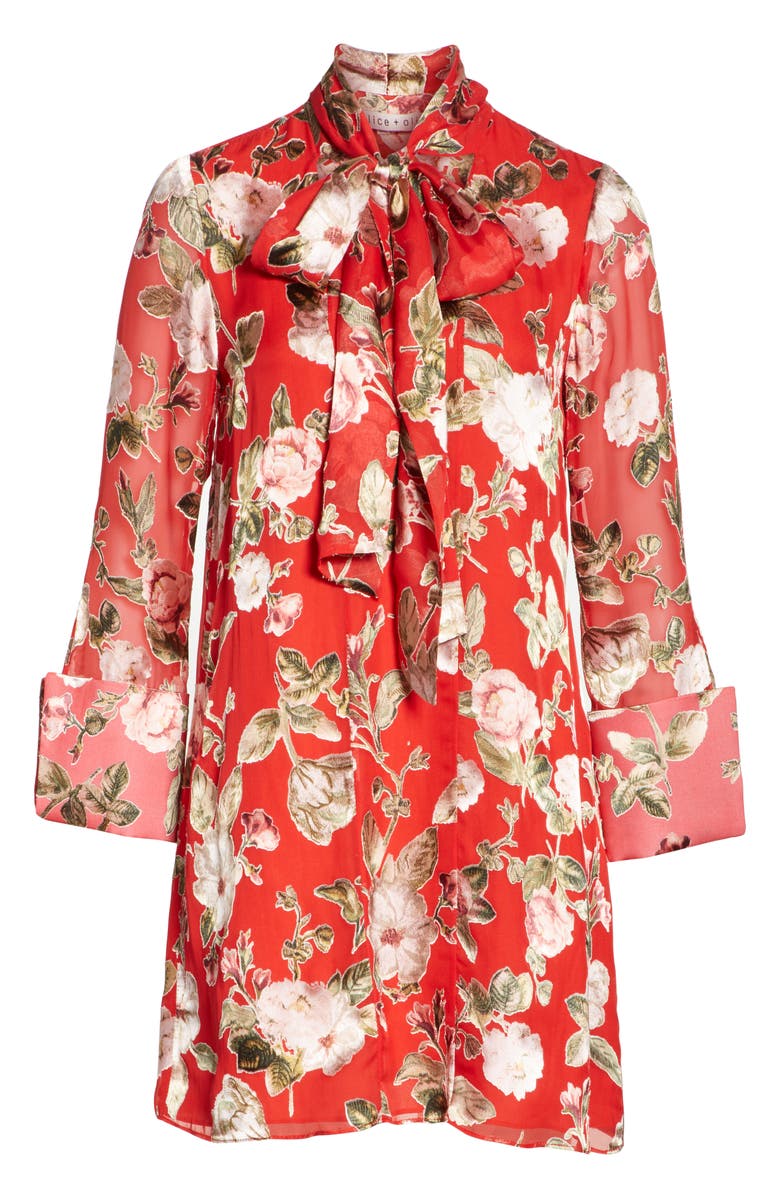 Alice + Olivia Gwenda Floral Paneled Tunic Dress, Alternate, color, 