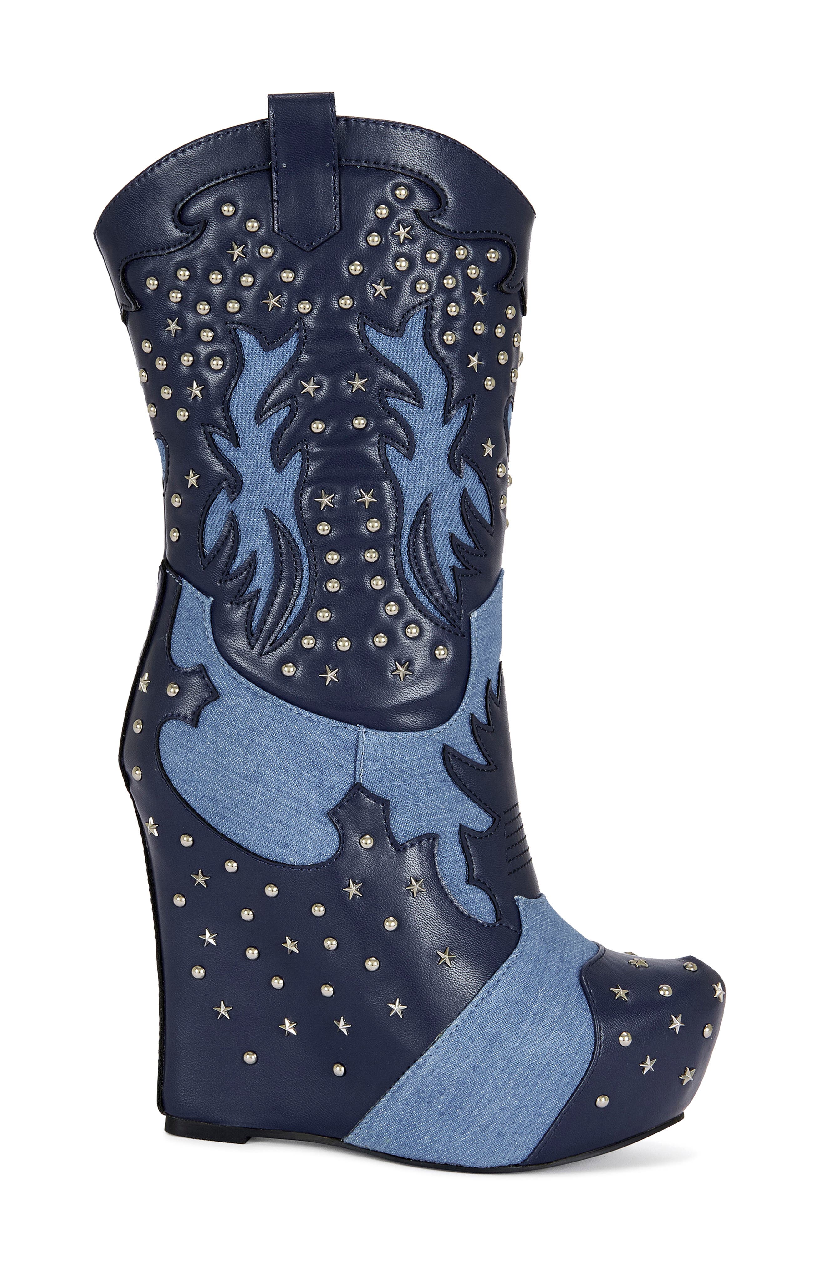 AZALEA WANG Callia Platform Western Boot, Alternate, color, Denim