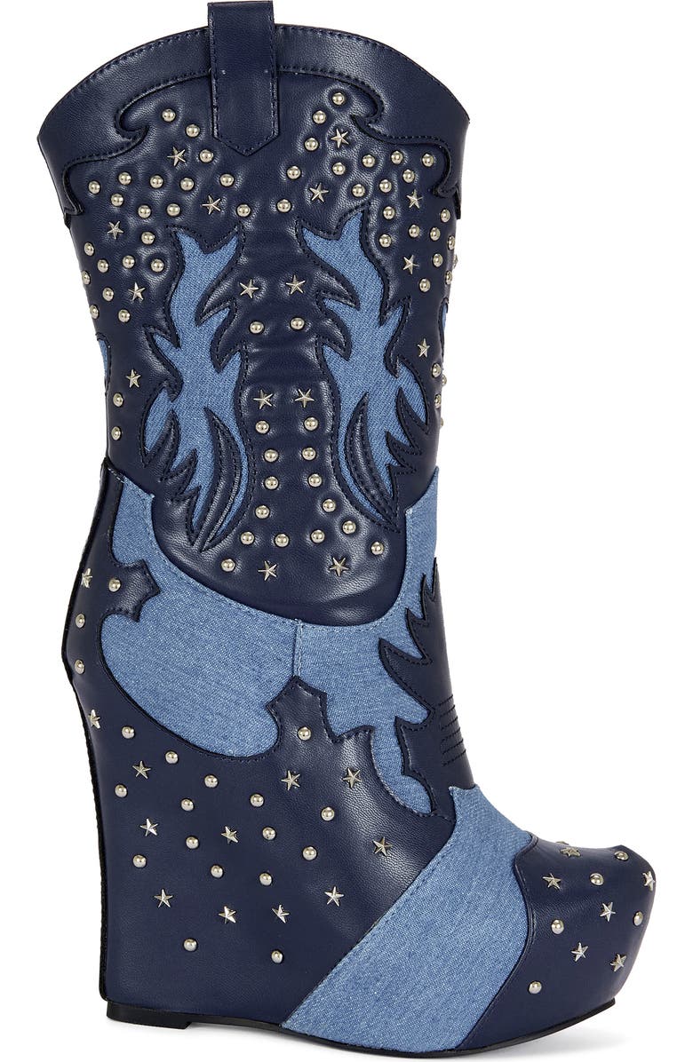 AZALEA WANG Callia Platform Western Boot, Alternate, color, Denim