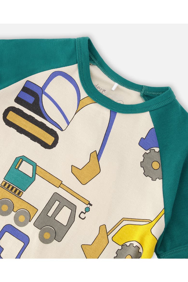 Organic Cotton Truck Two-Piece Pyjama Set, Alternate, color, Beige Printed Trucks