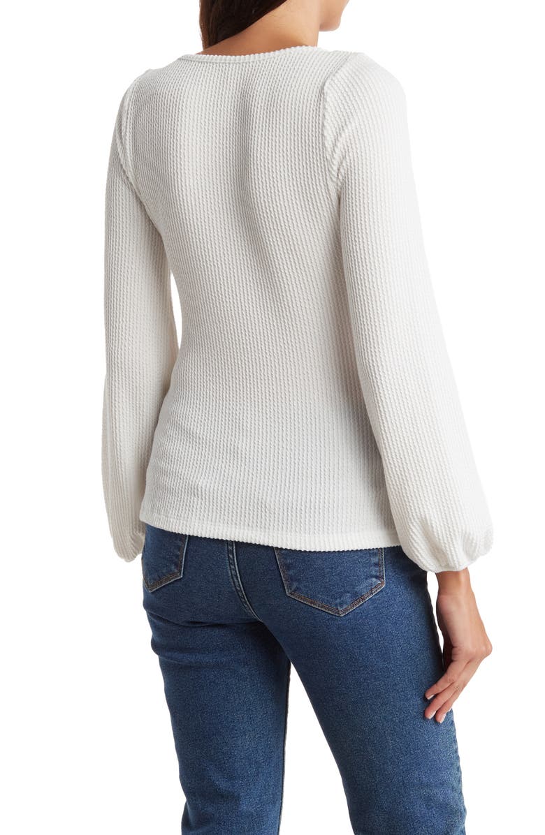 Renee C Square Neck Long Sleeve Ribbed Top, Alternate, color, Ivory