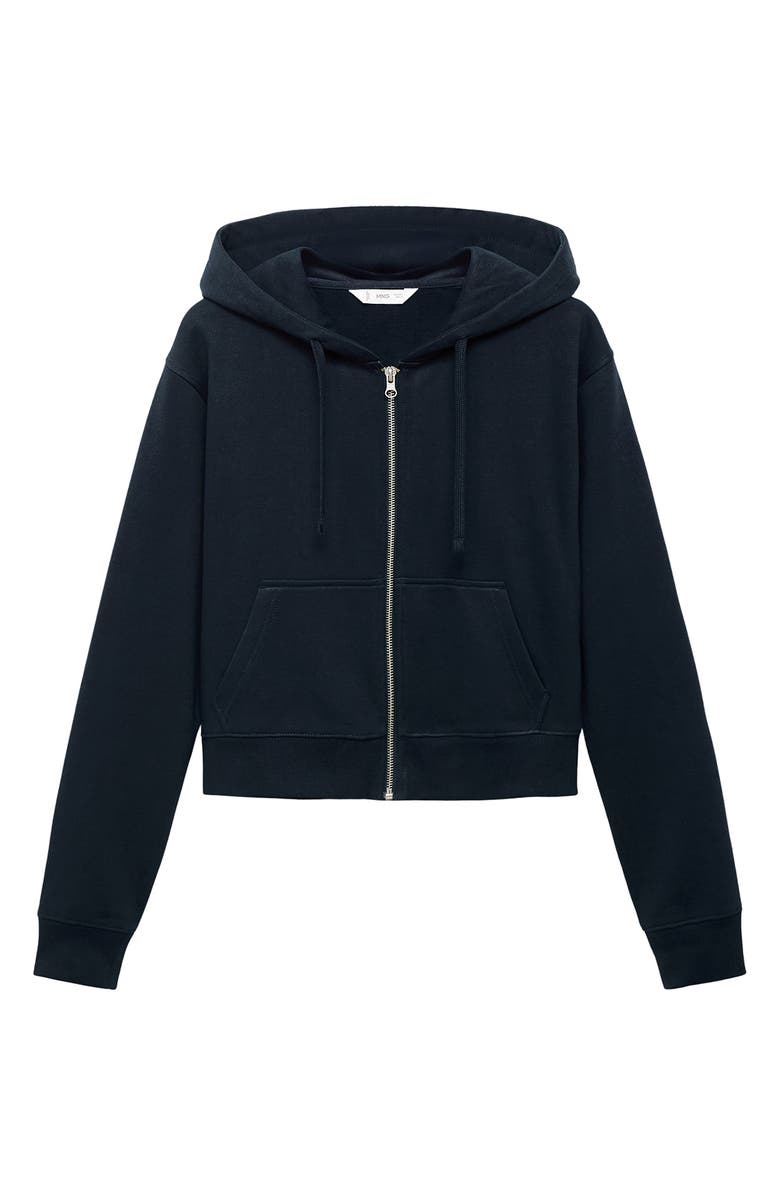 MANGO TEEN Shrunken Zip Hoodie, Alternate, color, Navy