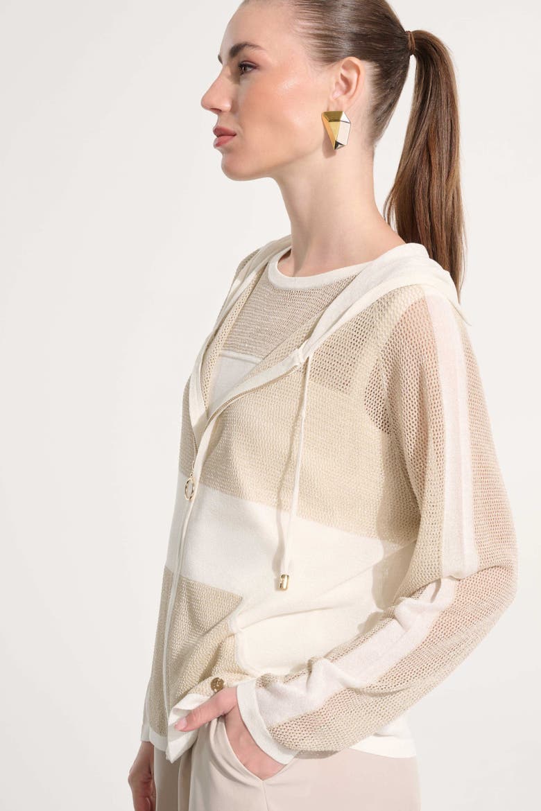 Soft Knit Straight Hooded Zip Jacket, Alternate, color, Vanilla/Gold
