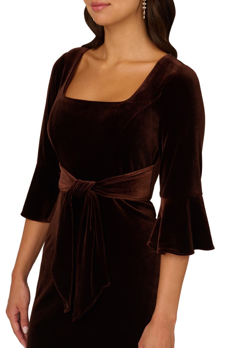 Adrianna Papell Tie Waist Elbow Sleeve Stretch Velvet Dress, Alternate, color,