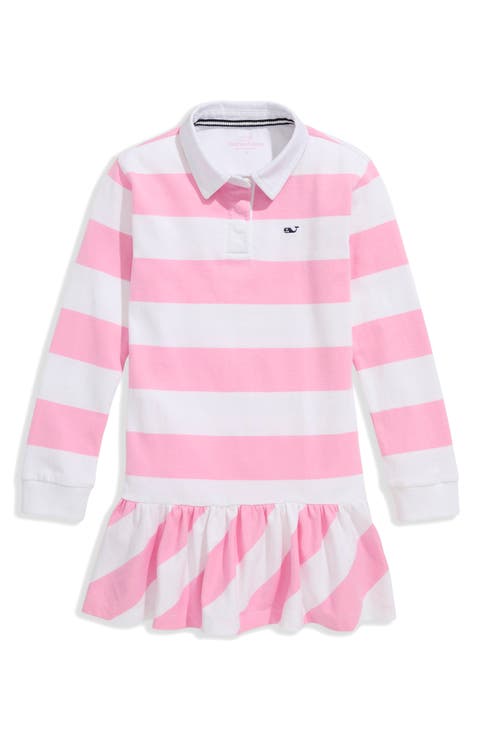 Kids' Stripe Long Sleeve Cotton Drop Waist Rugby Dress (Toddler, Little Kid & Big Kid)