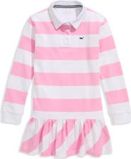 vineyard vines Kids' Stripe Long Sleeve Cotton Drop Waist Rugby Dress