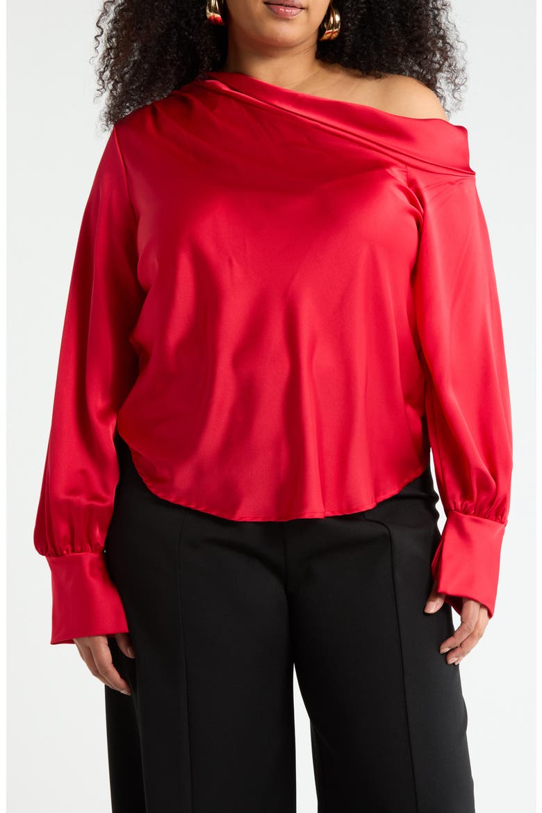 Drop Shoulder Satin Top, Main, color, RED