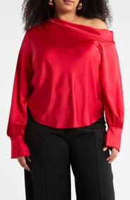 Renee C Drop Shoulder Satin Top