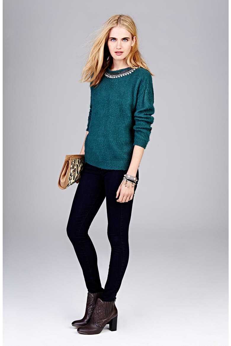 Hinge® Jewel Neck Textured Sweater, Alternate, color, HEATHER GREY