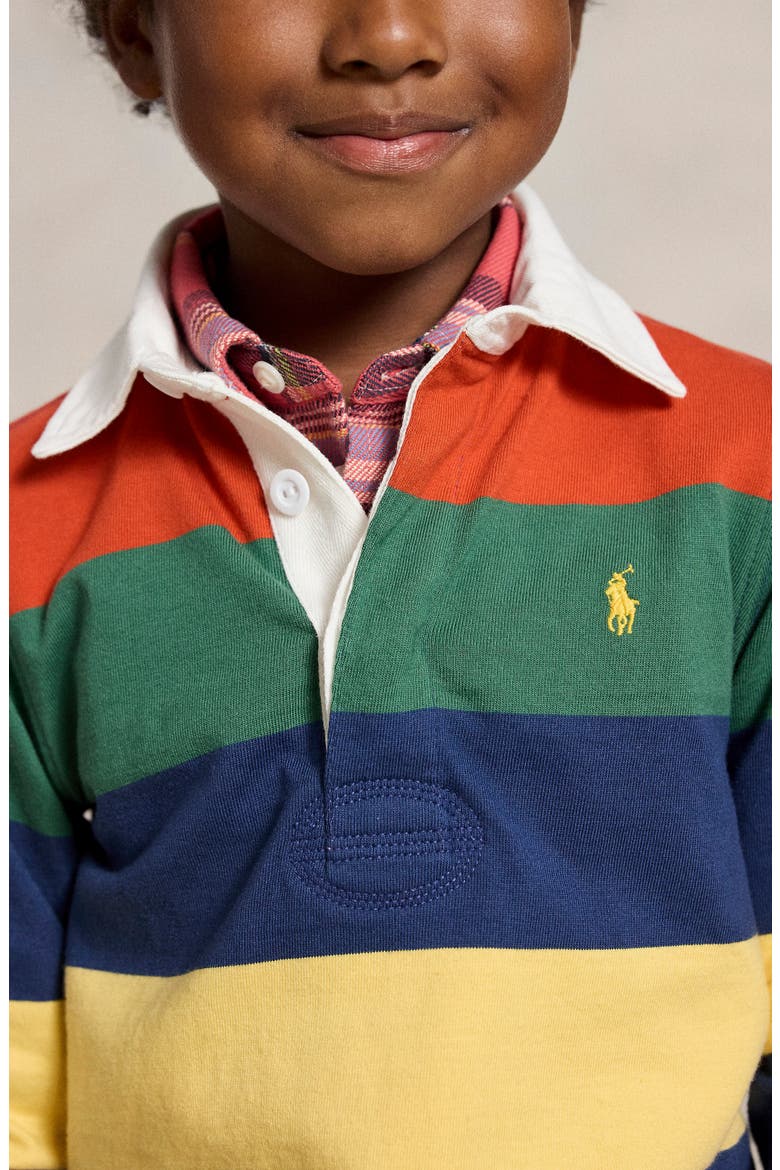 Kids' Striped Long Sleeve Rugby Shirt, Alternate, color, POST RED MULTI