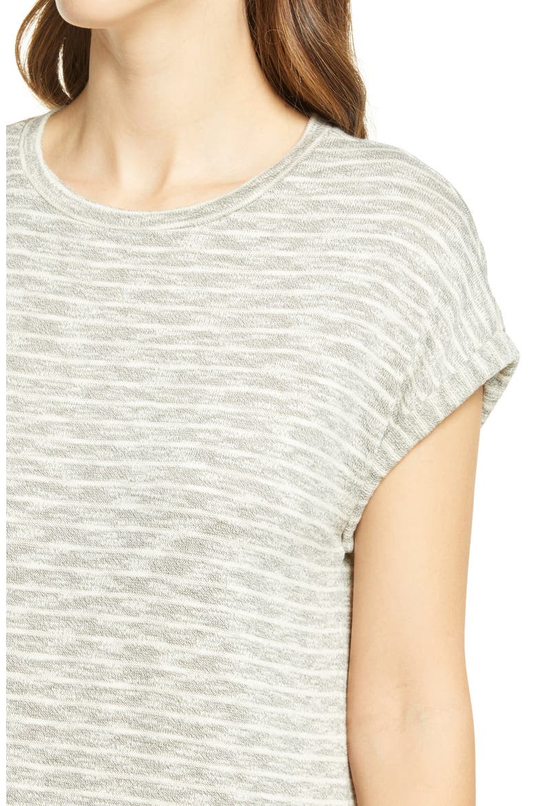 Roll Sleeve T-Shirt Dress, Alternate, color, GREEN- WHITE COMBO
