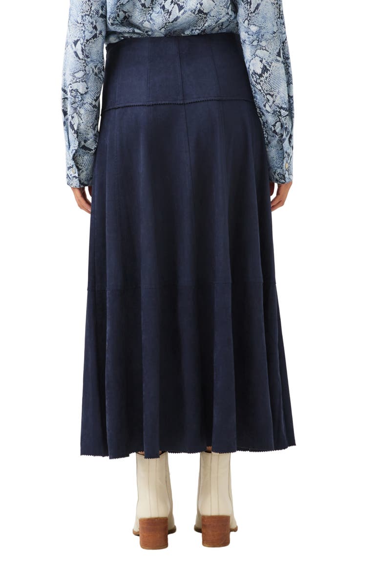 Tiered Faux Suede Midi Skirt, Alternate, color, NAVY