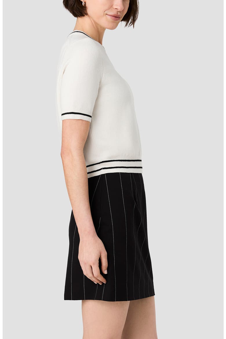 Babysoft Rib Stripe Short Sleeve Sweater, Alternate, color, PORCELAIN CREAM W/ BLACK