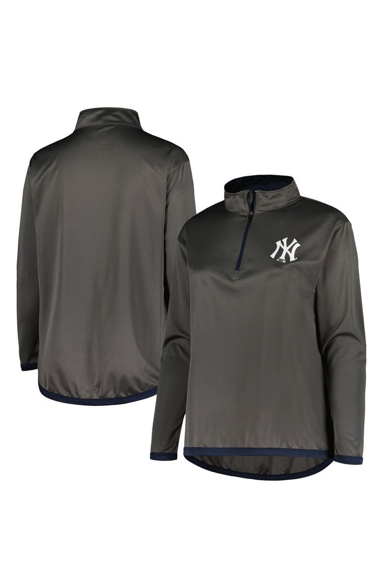 PROFILE Women's Profile Charcoal New York Yankees Plus Size Quarter-Zip Jacket, Main, color, Charcoal