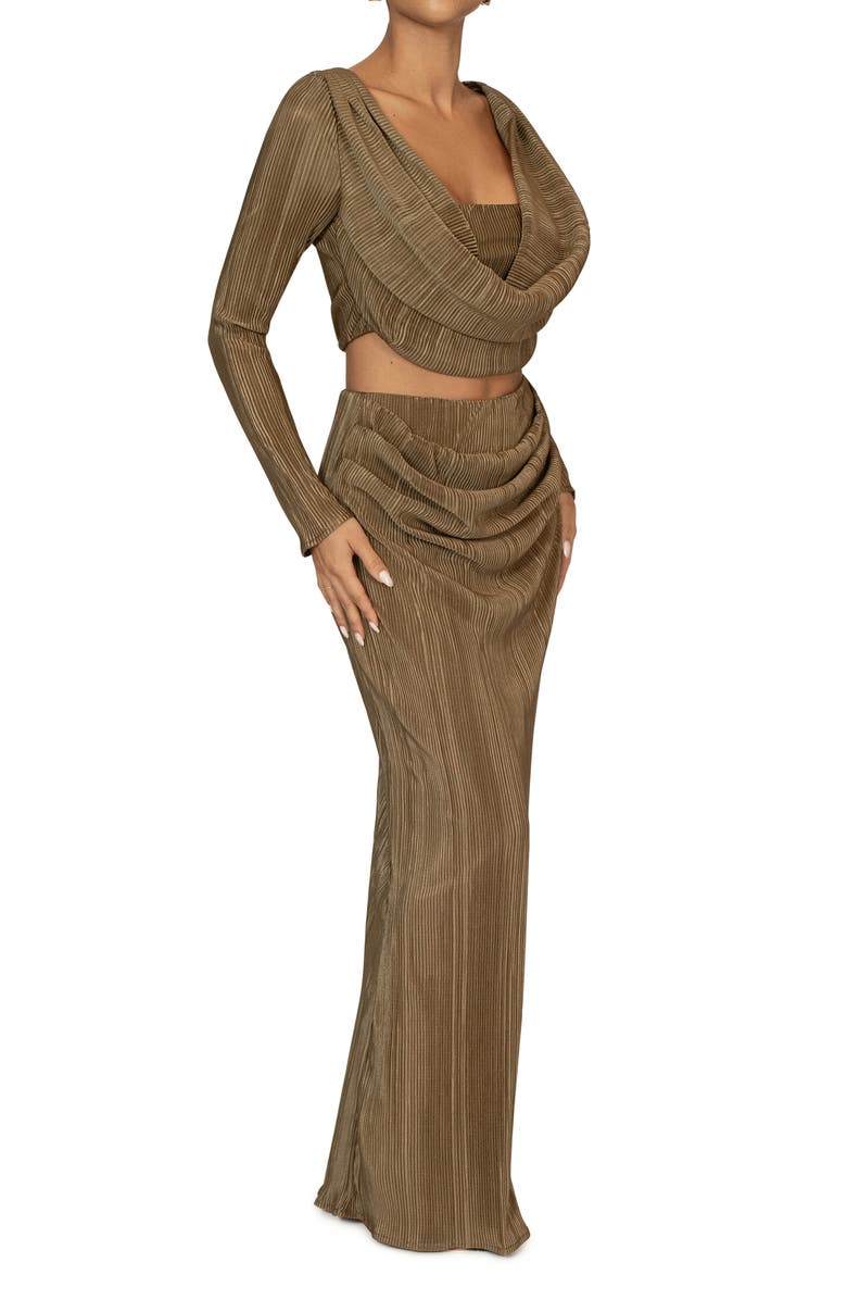 JLUXLABEL Haidyn Plissé Long Sleeve Crop Top & Maxi Skirt Set, Alternate, color,