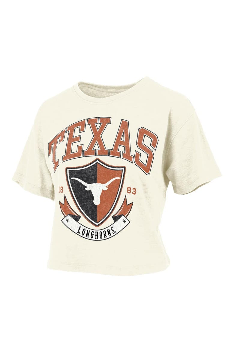 Women's Pressbox Cream Texas Longhorns Buckler Vintage Cropped T-Shirt, Alternate, color, Cream