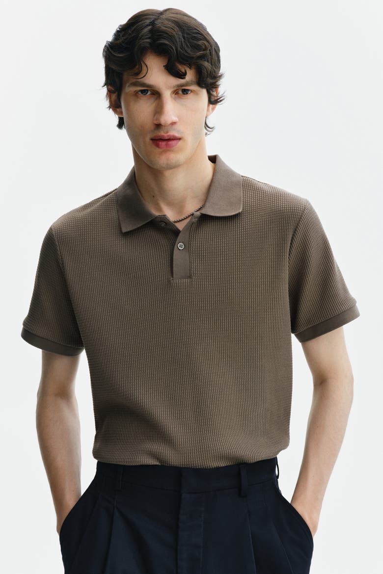 Slim-fit Waffle-knit Polo Shirt, Main, color, Dark taupe