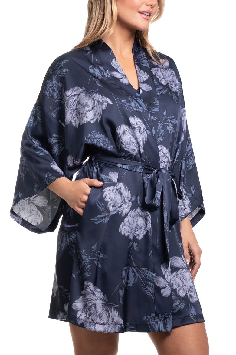 Floral Satin Robe, Alternate, color, AMELIA BLUE