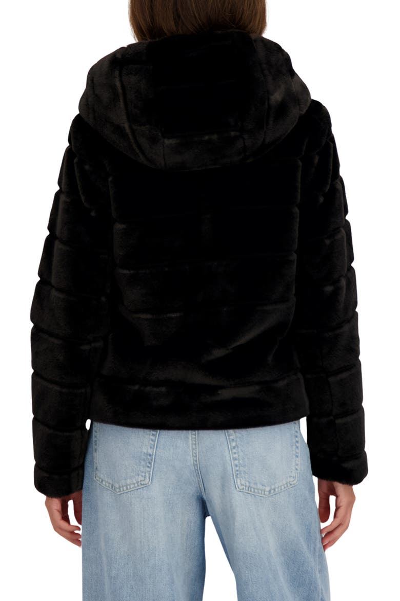 Hooded Faux Fur Jacket, Alternate, color, BLACK