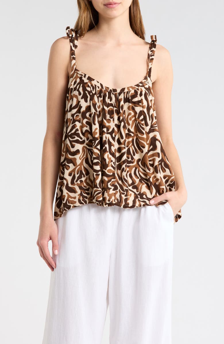 Elan Tie Strap Flowy Cover-Up Top, Main, color, Brown Carolina