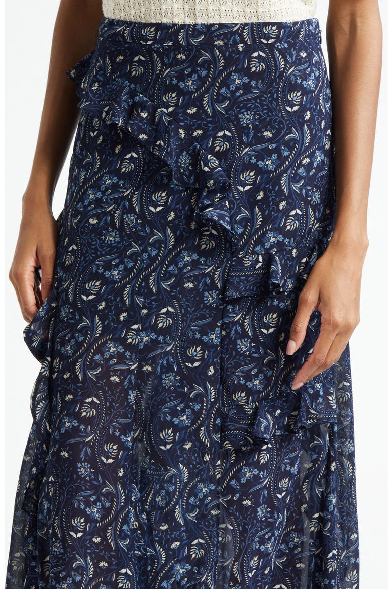 Elenora Ruffle Floral Paisley Midi Skirt, Alternate, color, NAVY MULTI