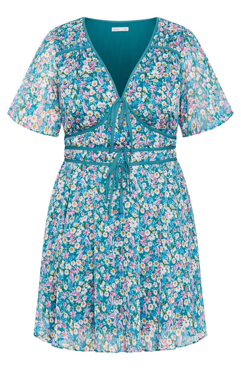 City Chic Cara Floral Print Minidress, Alternate, color, Ditsy Swirl