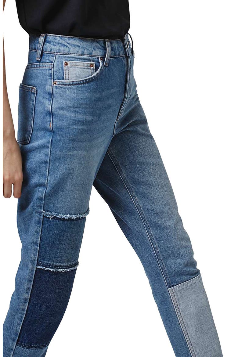 Mom Patchwork High Rise Jeans, Alternate, color, BLUE