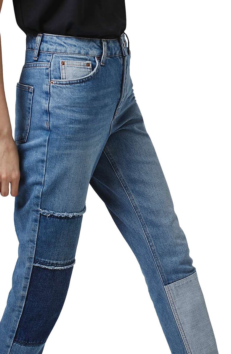 Topshop Mom Patchwork High Rise Jeans, Alternate, color, 