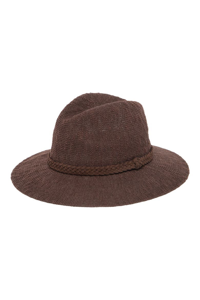 Faux Suede Trim Knit Fedora, Main, color, CHOCOLATE