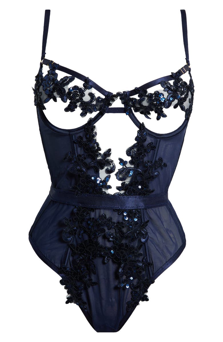 KILO BRAVA Sequin Floral Appliqué Mesh Underwire Bodysuit, Alternate, color,