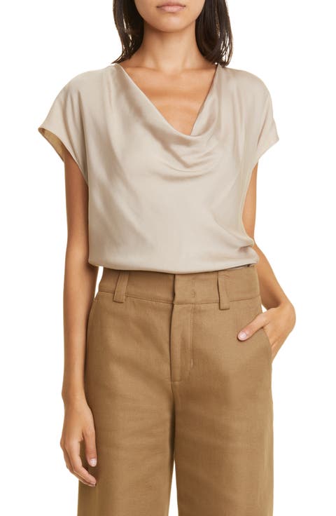 Cowl Neck Cap Sleeve Silk Blend Blouse