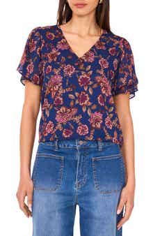 Vince Camuto Floral Ruffle Sleeve Top