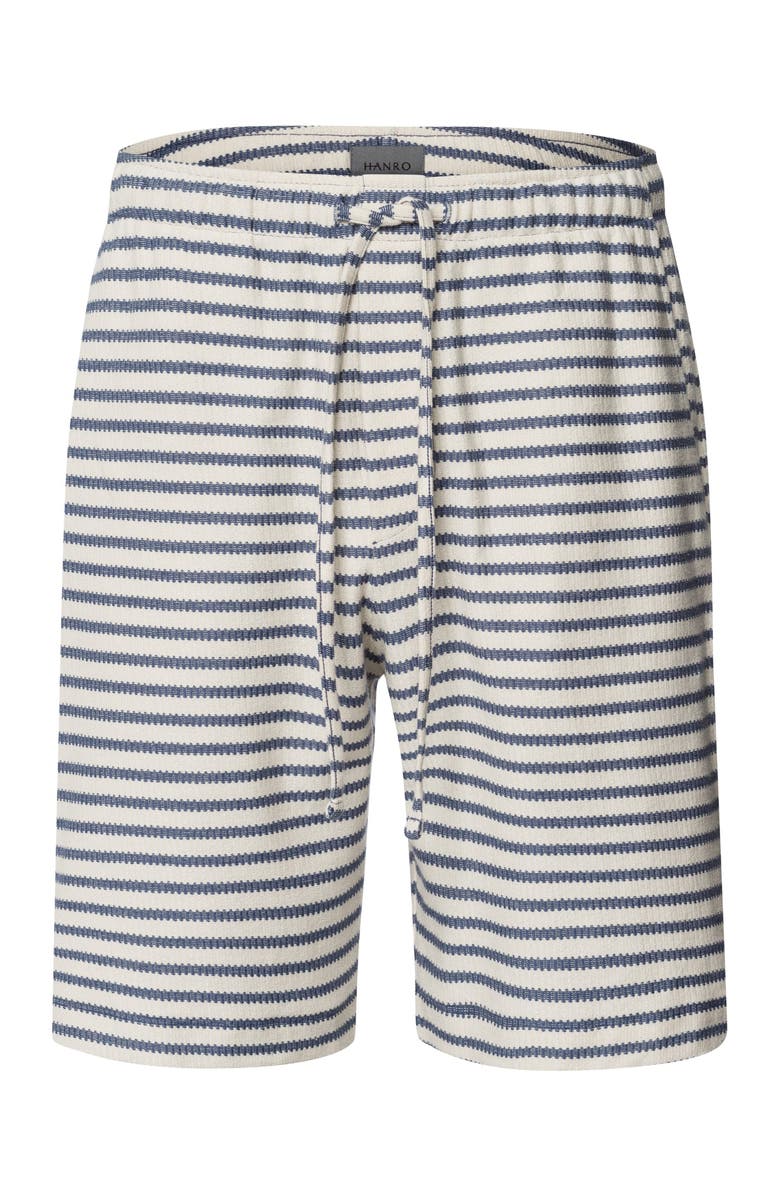 Hanro Loungy Summer Organic Cotton Drawsting Shorts, Main, color, Deep Breeze Stripe