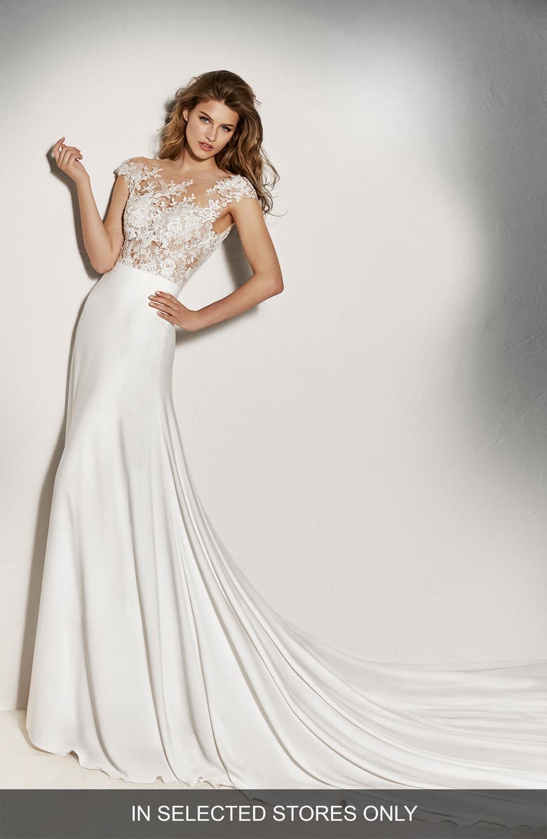 Pronovias Guadiana Crepe Skirt, Main, color, 