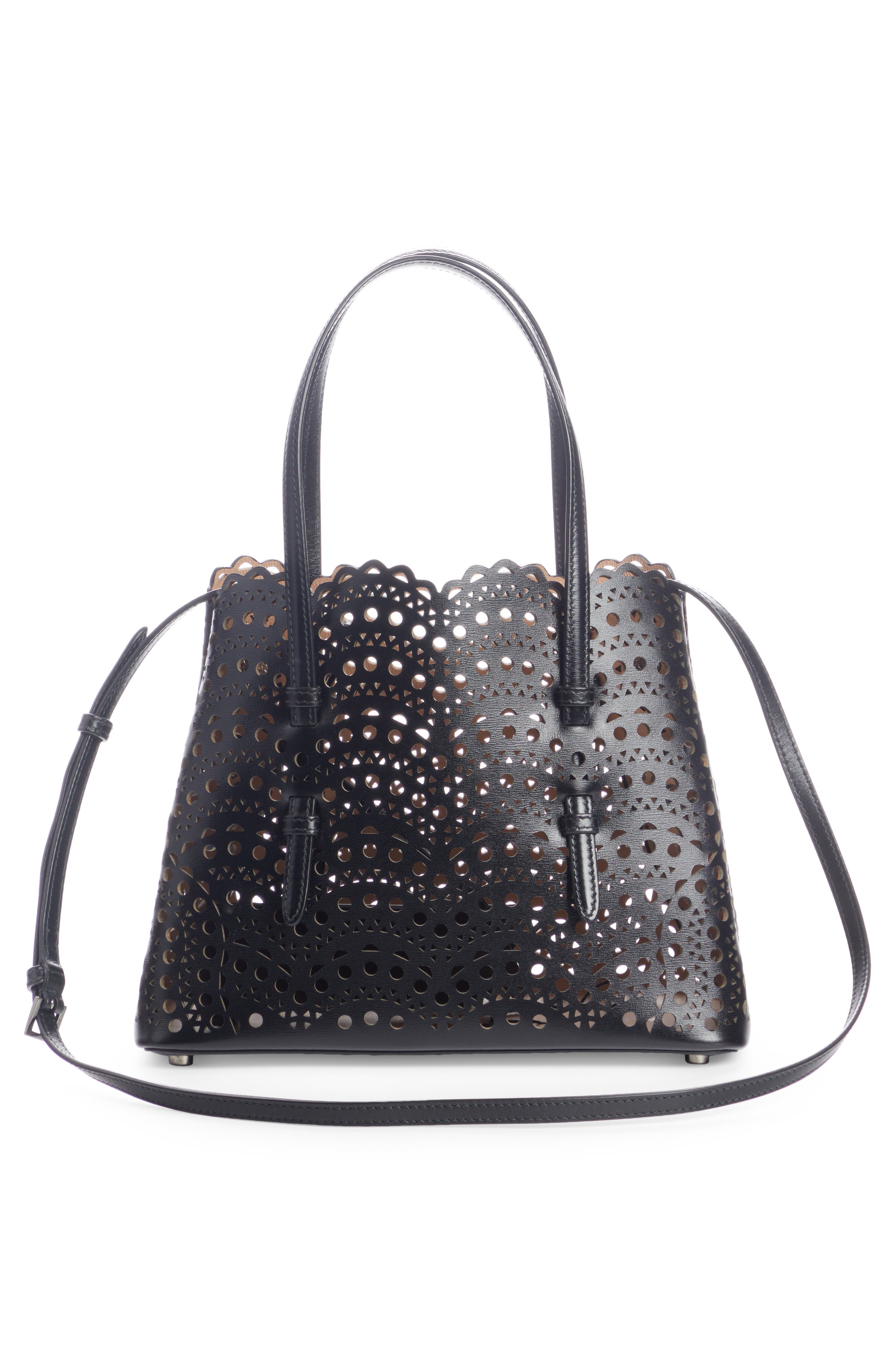 Alaïa Mina 25 Perforated Leather Tote, Alternate, color, Noir