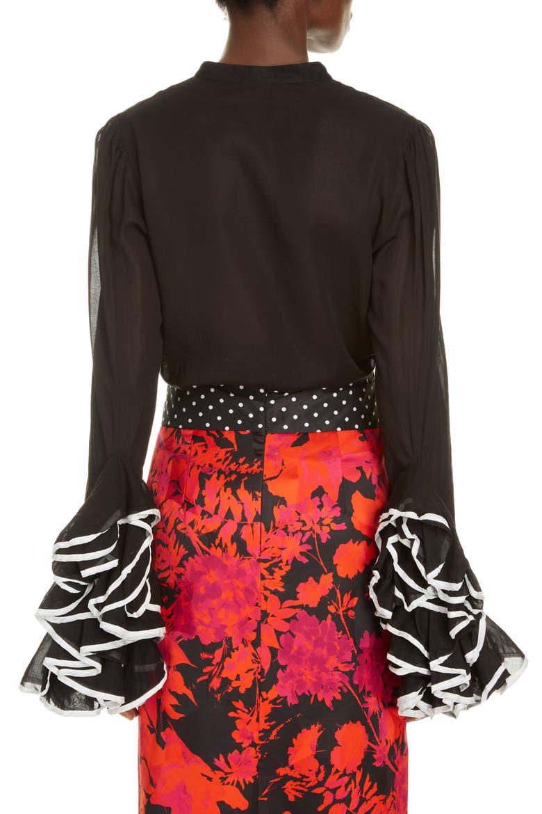 Ruffle Cuff Cotton Shirt, Alternate, color, BLACK