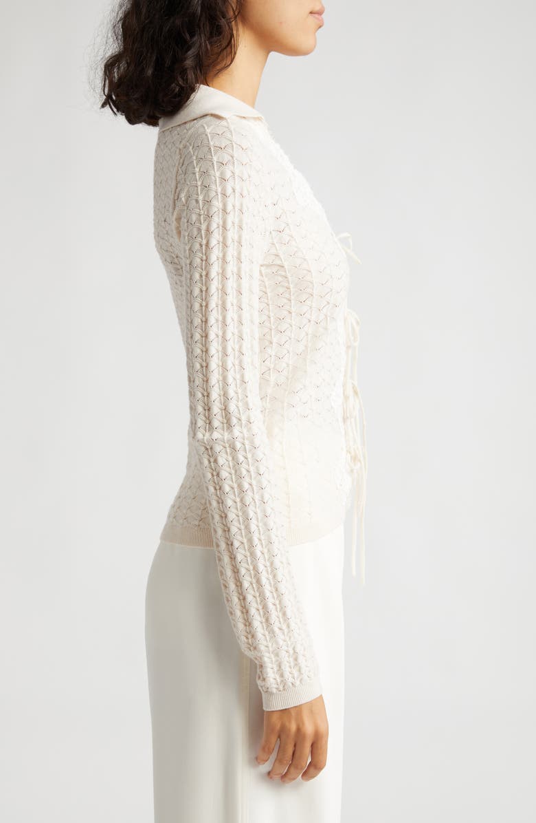 Sea Kyra Pointelle Tie Front Wool Cardigan, Alternate, color, 