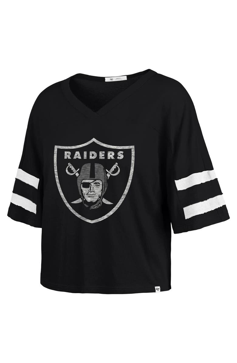 '47 Women's '47 Black Las Vegas Raiders Premier Scout Cropped V-Neck T-Shirt, Alternate, color, 
