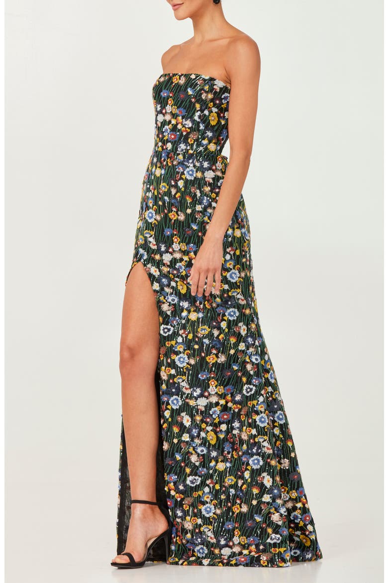 Ophelia Sequin Floral Strapless Gown, Alternate, color, BLACK/ YELLOW FLORAL