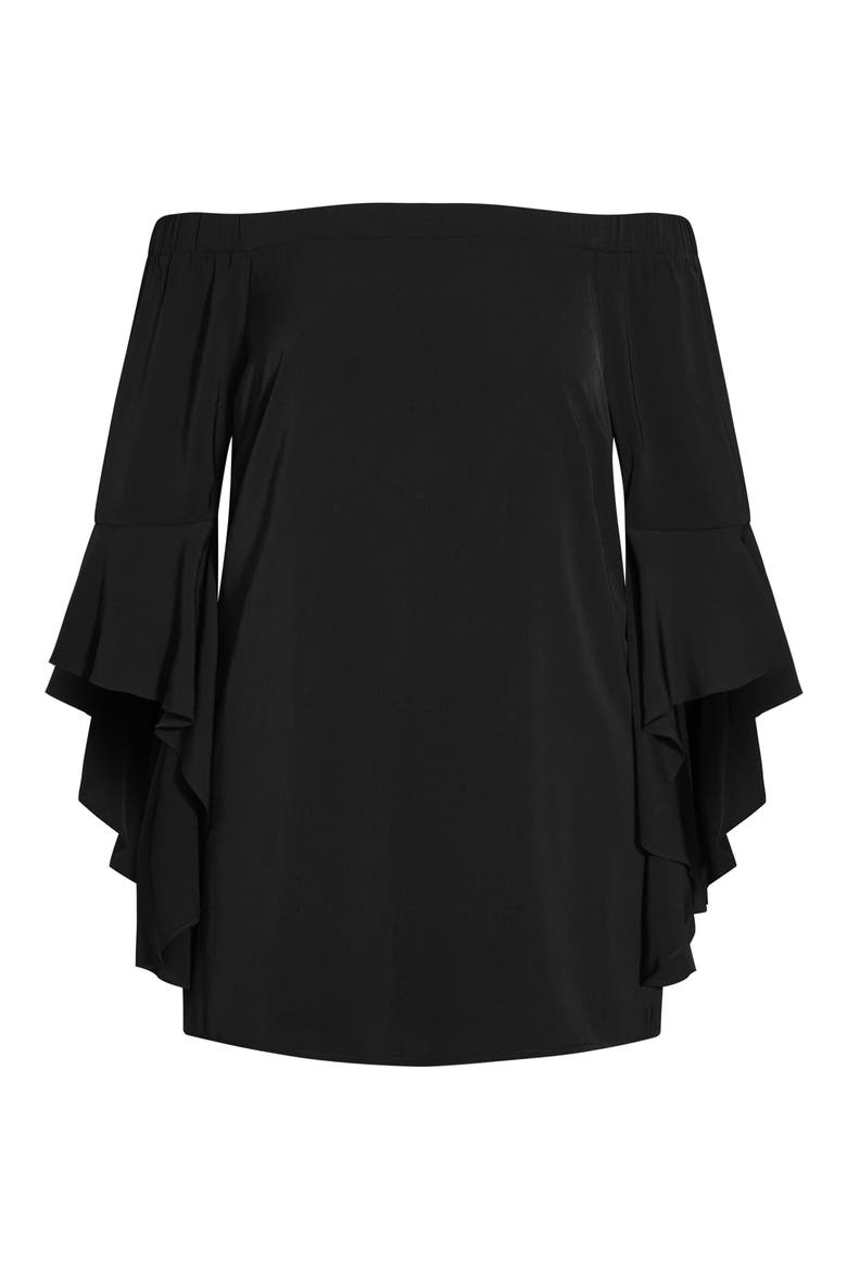 Romantic Off the Shoulder Long Sleeve Dress, Alternate, color, BLACK