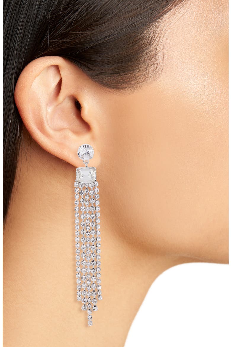 Crystal Fringe Drop Earrings, Alternate, color, CRYSTAL/RHOD
