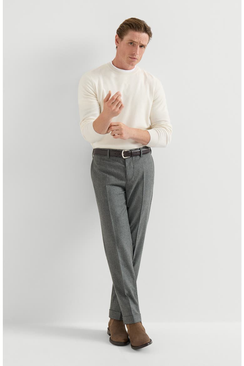 Virgin wool flannel Italian fit trousers, Alternate, color, Medium Grey