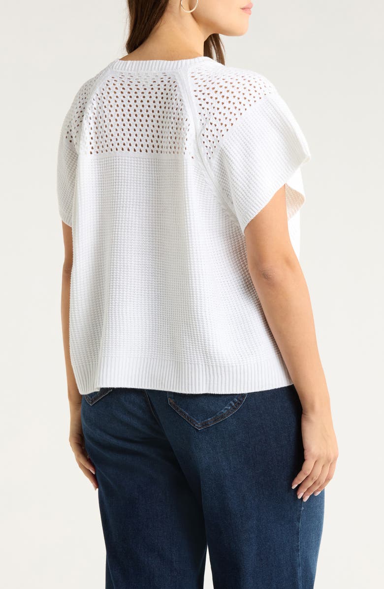 SUGARLIPS Alma Open Stitch Short Sleeve Sweater, Alternate, color, White