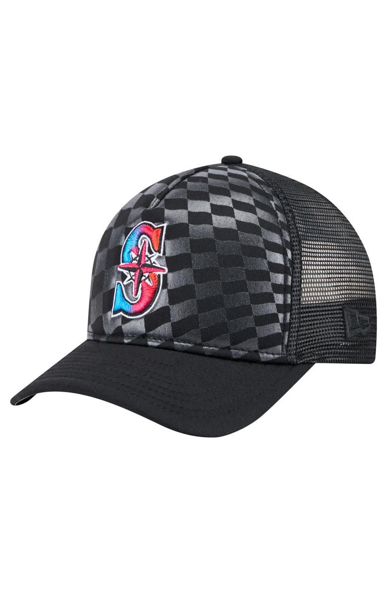 New Era Men's New Era Black Seattle Mariners Gradient 9FORTY A-Frame M-Crown Trucker Adjustable Hat, Main, color, Black