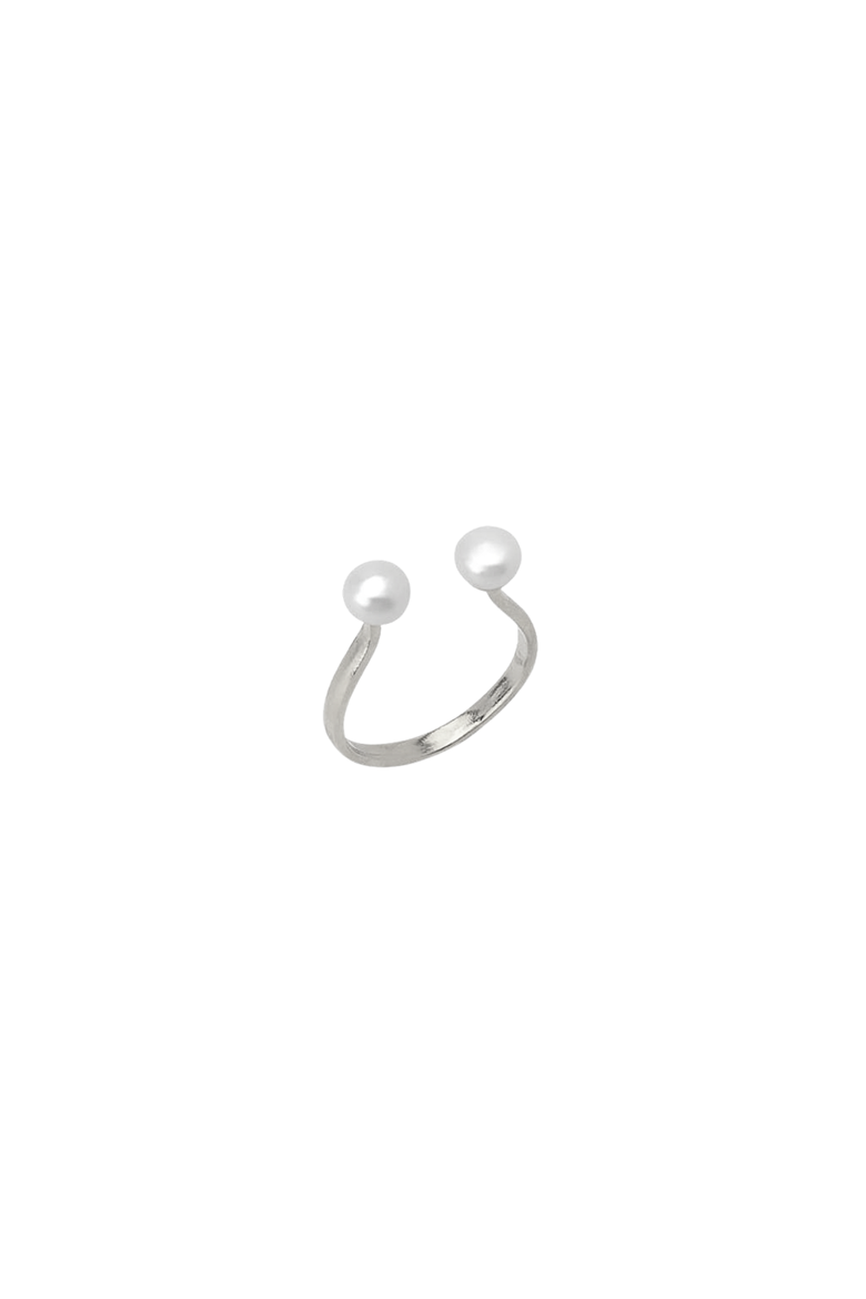 Double Pearl Sterling Silver Adjustable Open Ring, Main, color, Silver
