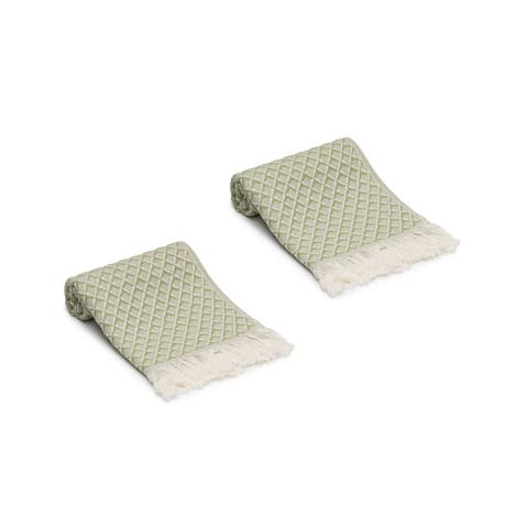 Serenity Grid Turkish Cotton Hand Towels - Set of 2