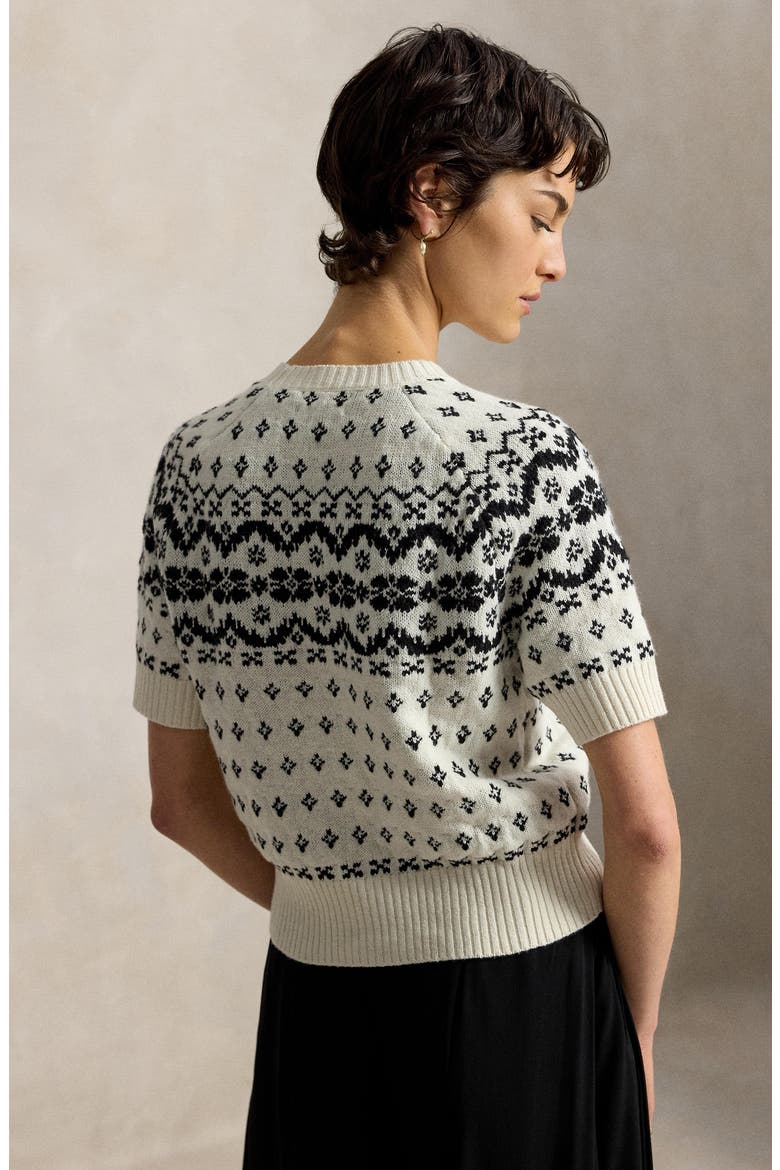 Fair Isle Short Sleeve Wool Blend Sweater, Alternate, color, WINTER CRM