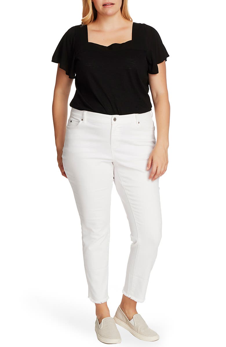 Vince Camuto Fray Hem Jeans, Alternate, color, Ultra White