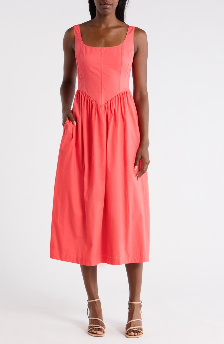 Ellen Tracy Bustier Poplin Dress, Main, color, Coral