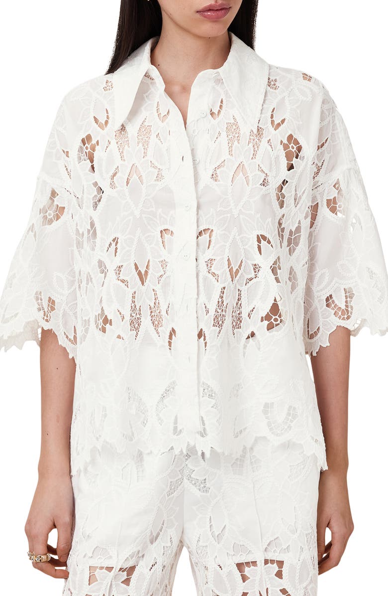 AllSaints Charli Embroidered Button-Up Shirt, Main, color, Snow White